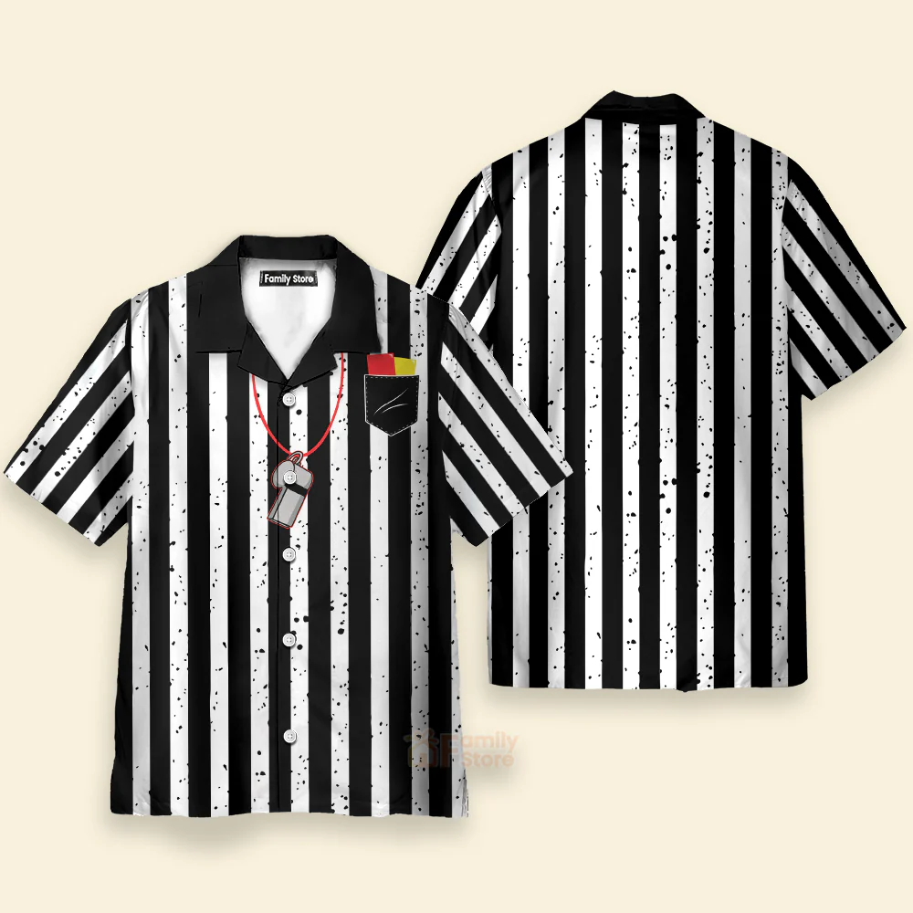 Black And White Striped Referee Uniform Printing Short Sleeve Hawaiian Shirt - Image 2