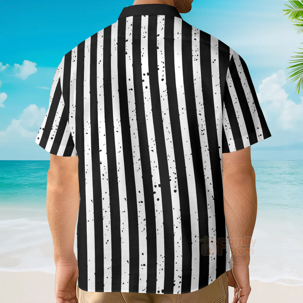 Black And White Striped Referee Uniform Printing Short Sleeve Hawaiian Shirt - Image 4