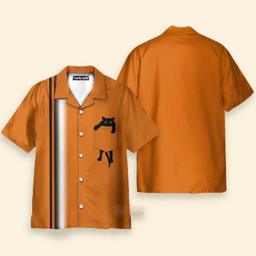 Black Cat Gradient Chest Pocket Hawaiian Shirt For Men - Image 2