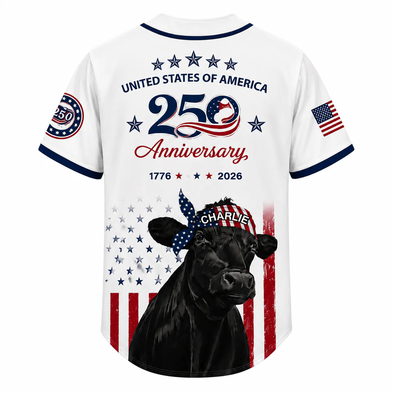 Black Cow Bandana USA 250th - Personalized Baseball Jersey - Patriotic Gift For Family - Image 7