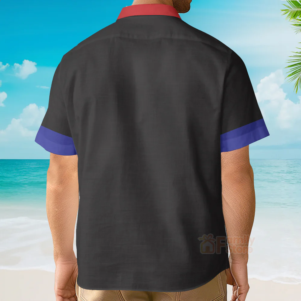 Black Popeye Dress Up Red Bow Tie Print Short Sleeve Aloha Hawaiian Shirt - Image 4
