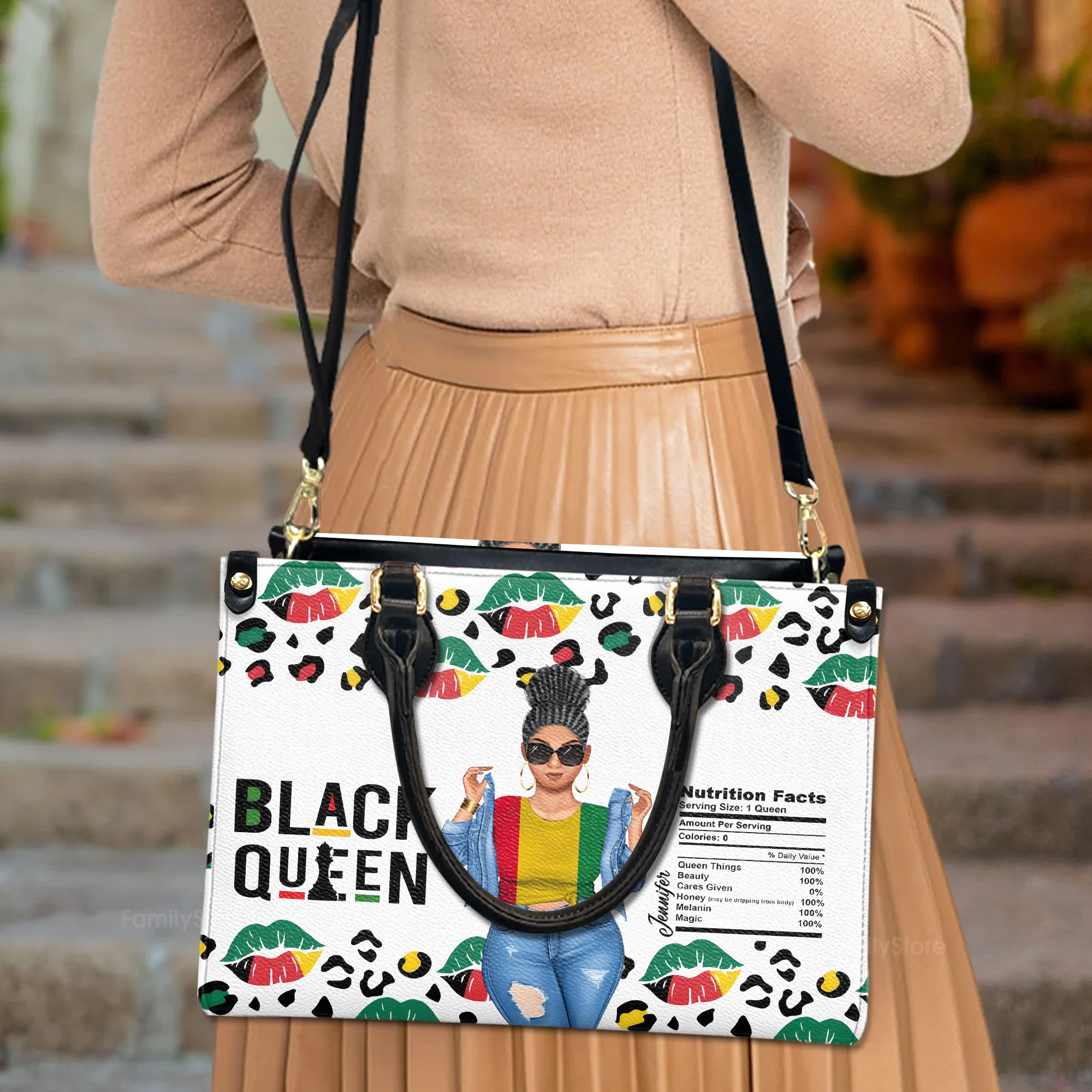 Black Queen Nutrition Facts - Personalized Leather Bag - Juneteenth, Birthday Gift For Black Woman, Mother, Friend, Sister | GR3 - Image 3