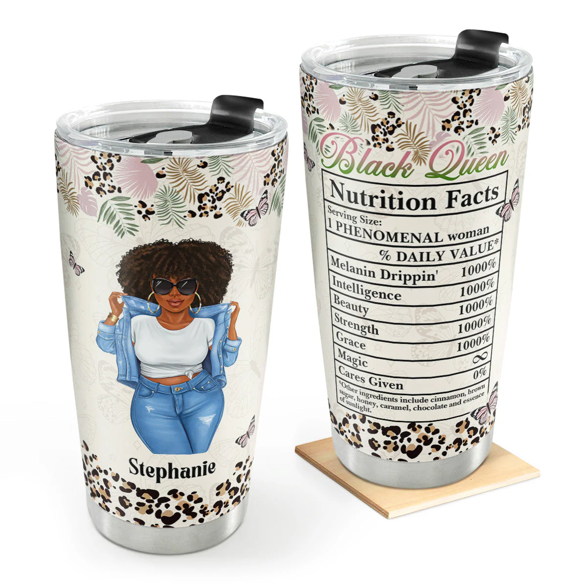 Black Queen Nutrition Facts -  Personalized Leopard Stainless Steel Tumbler - Gift For Her | GR3 HD95