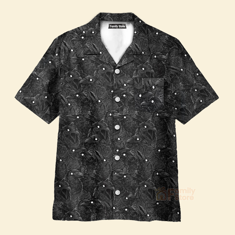 Black Raven Pattern Hawaiian Shirt - Image 2