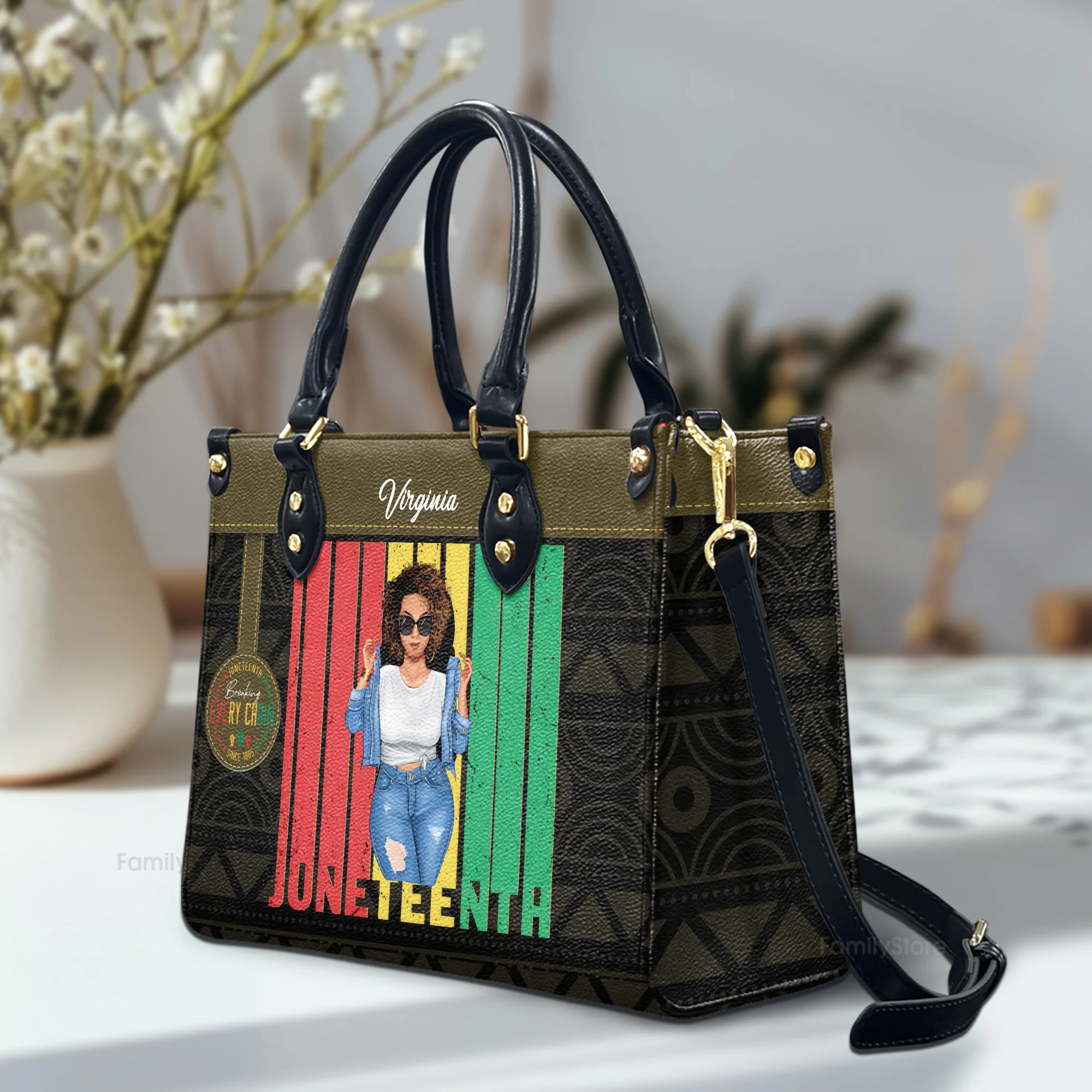 Black Woman Teacher Afro Retro Matching Black History Month - Personalized Leather Bag - Birthday Gift For Black Woman, Mother, Friend, Sister | GR3 - Image 2