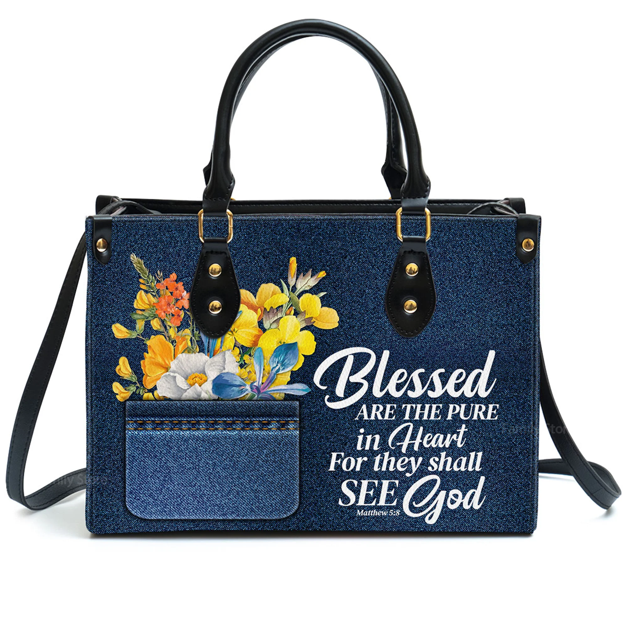 Blessed Are The Pure In Heart Matthew 58 Spiritual - Unique Personalized Leather Handbag - AT4080927 - Image 2