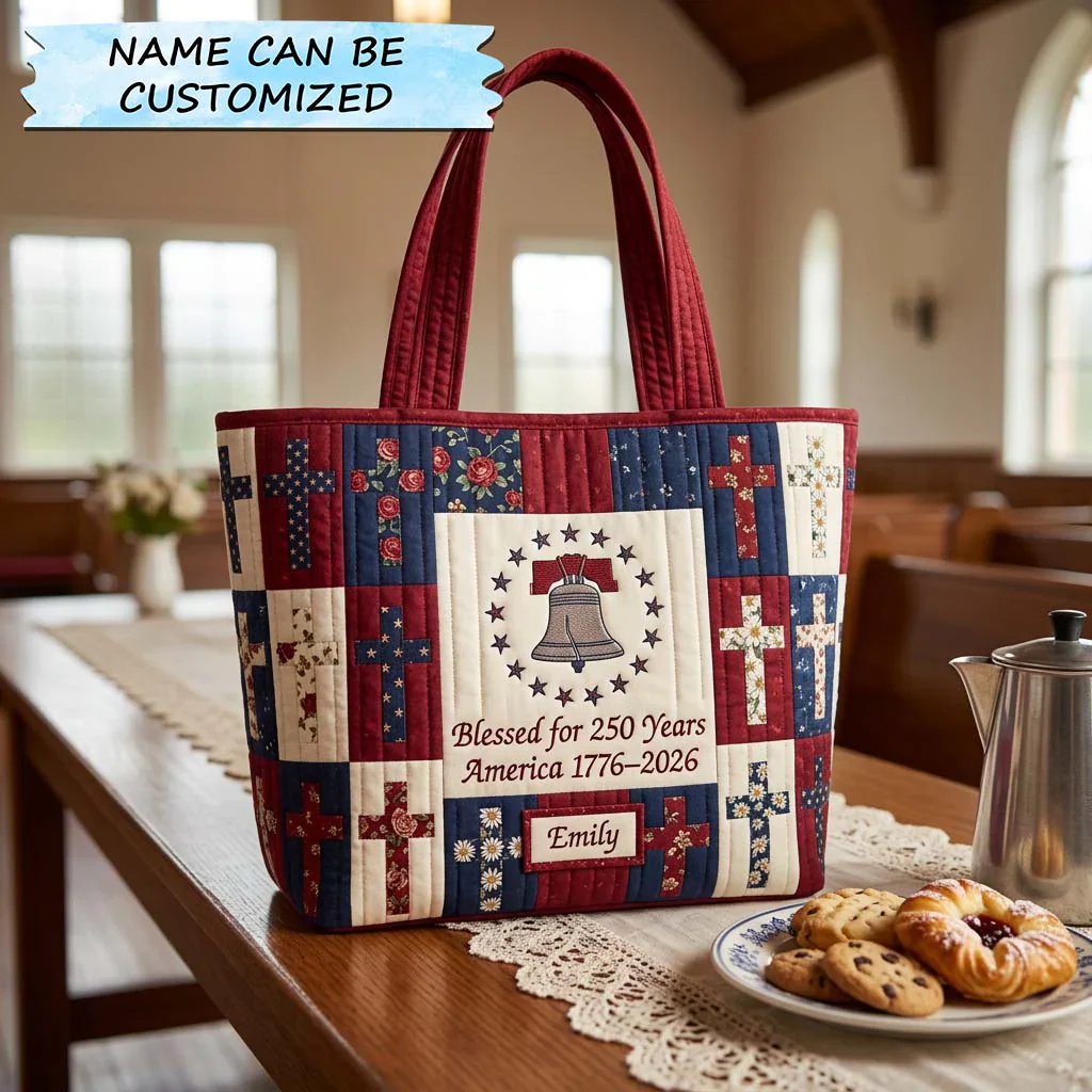 Blessed For 250 Years America Liberty - Personalized Quilted Tote Bag - Patriotic Gift For Her