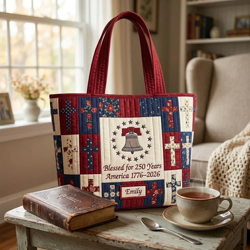 Blessed For 250 Years America Liberty - Personalized Quilted Tote Bag - Patriotic Gift For Her - Image 2