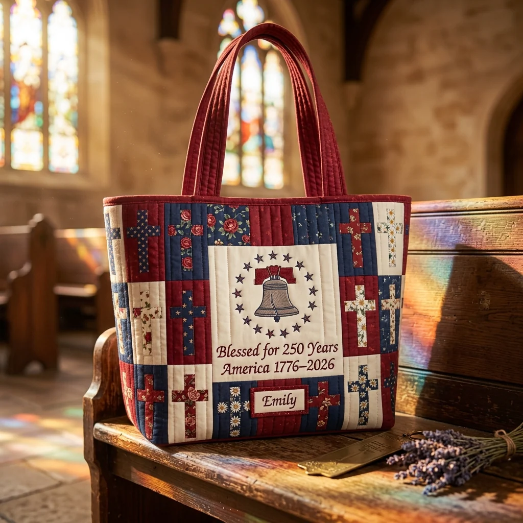Blessed For 250 Years America Liberty - Personalized Quilted Tote Bag - Patriotic Gift For Her - Image 3