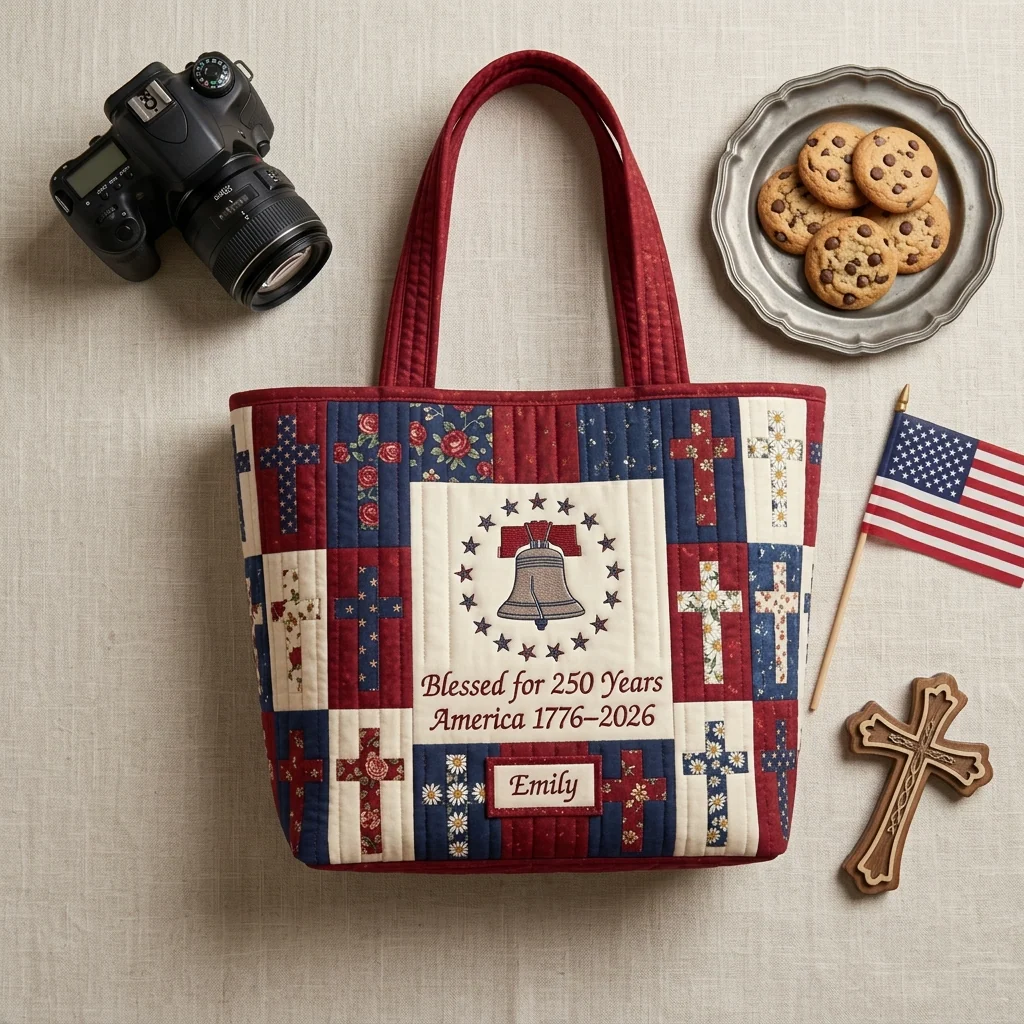Blessed For 250 Years America Liberty - Personalized Quilted Tote Bag - Patriotic Gift For Her - Image 4