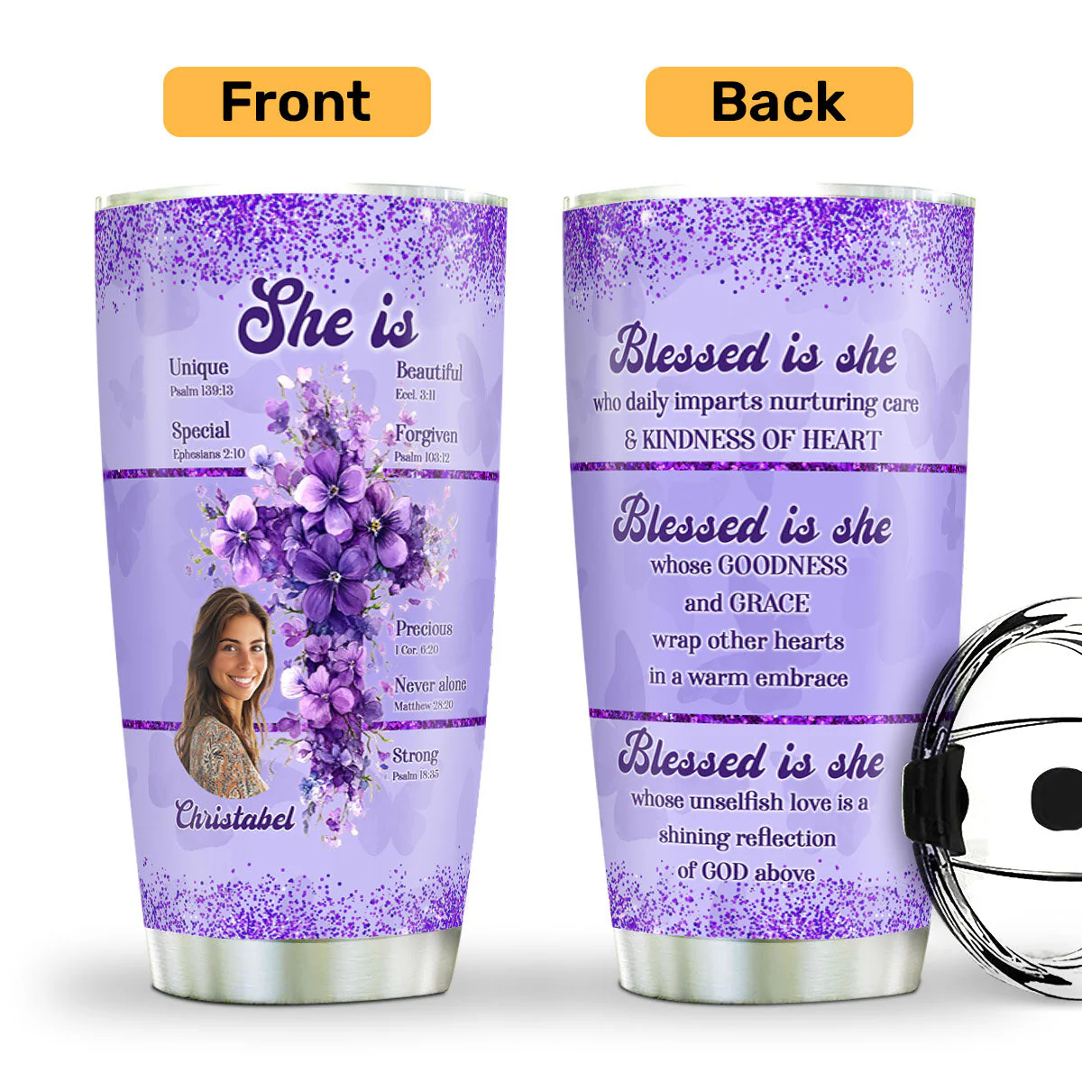 Blessed Is She | Personalized Stainless Steel Tumbler - Image 2