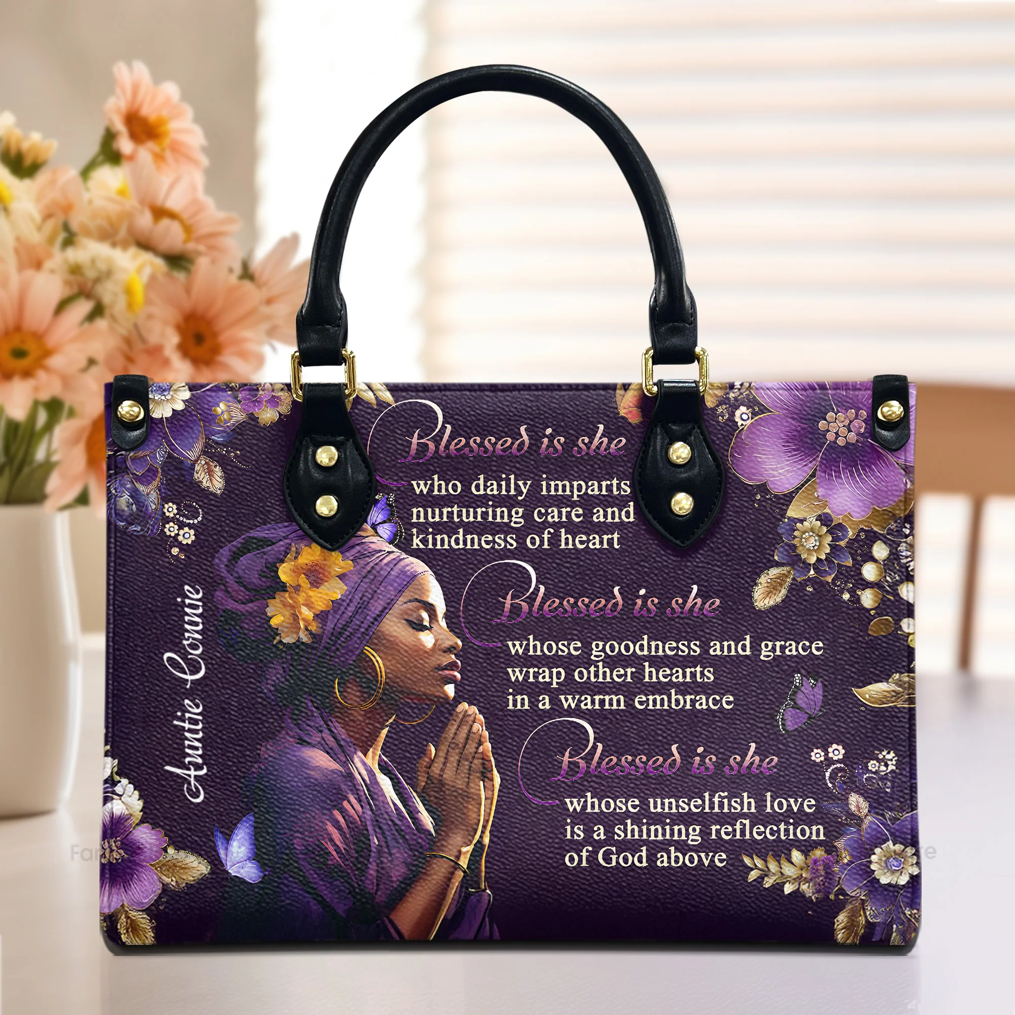 Blessed Is She - Scripture Gifts For Women Of God - Personalized Leather Handbag With Handle - AT4080956