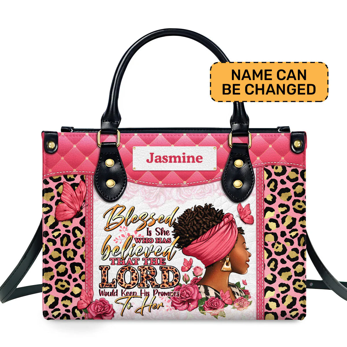 Blessed Is She Who Believed - Custom Pink Leather Handbag - Christian Gift For Her HD95