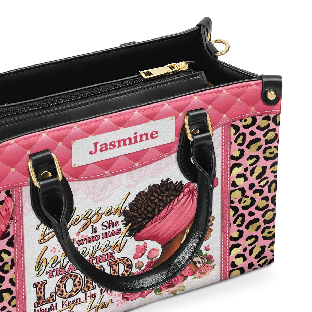 Blessed Is She Who Believed - Custom Pink Leather Handbag - Christian Gift For Her HD95 - Image 3
