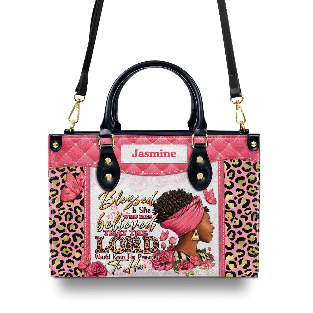 Blessed Is She Who Believed - Custom Pink Leather Handbag - Christian Gift For Her HD95 - Image 4
