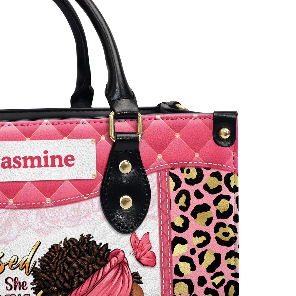 Blessed Is She Who Believed - Custom Pink Leather Handbag - Christian Gift For Her HD95 - Image 6