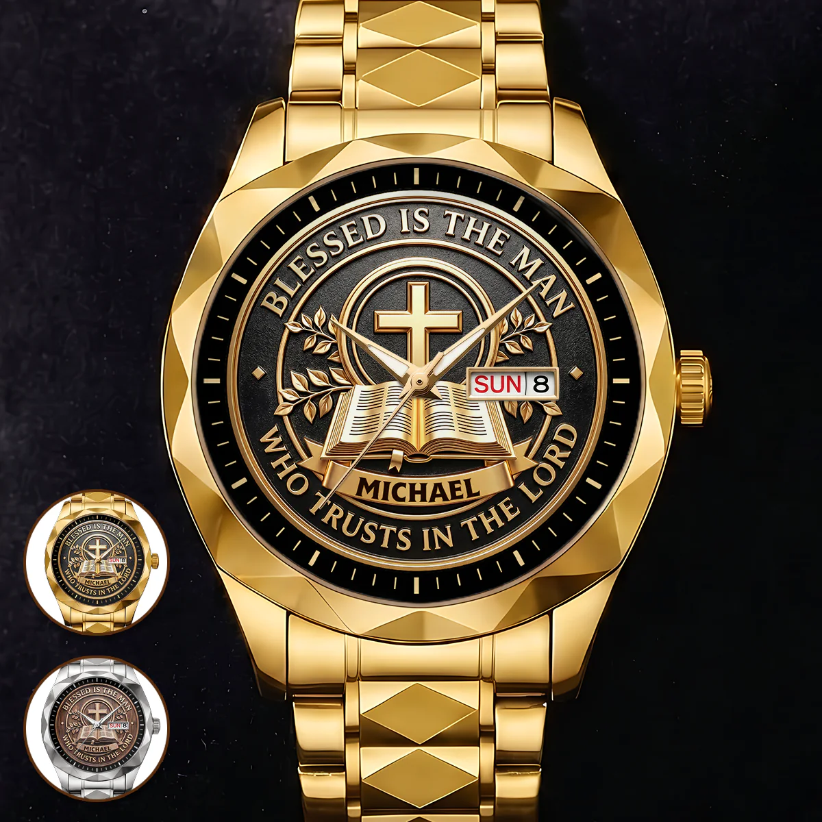 Blessed Is The Man Who Trusts In The Lord - Personalized Men's Wrist Watch - Gift For Him For Dad
