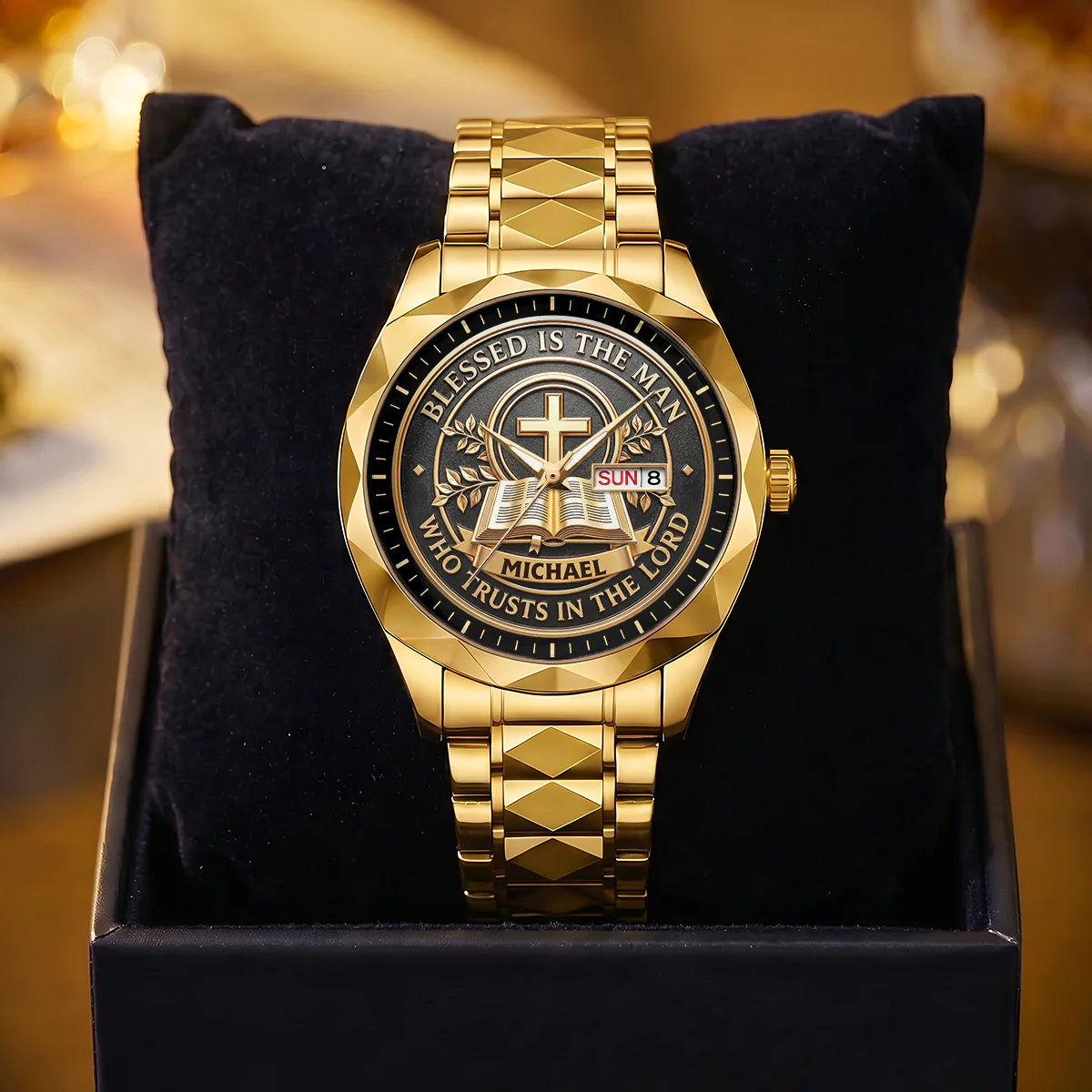 Blessed Is The Man Who Trusts In The Lord - Personalized Men's Wrist Watch - Gift For Him For Dad - Image 2