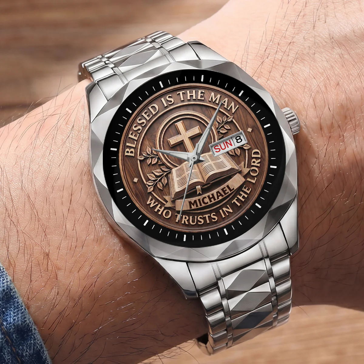 Blessed Is The Man Who Trusts In The Lord - Personalized Men's Wrist Watch - Gift For Him For Dad - Image 3