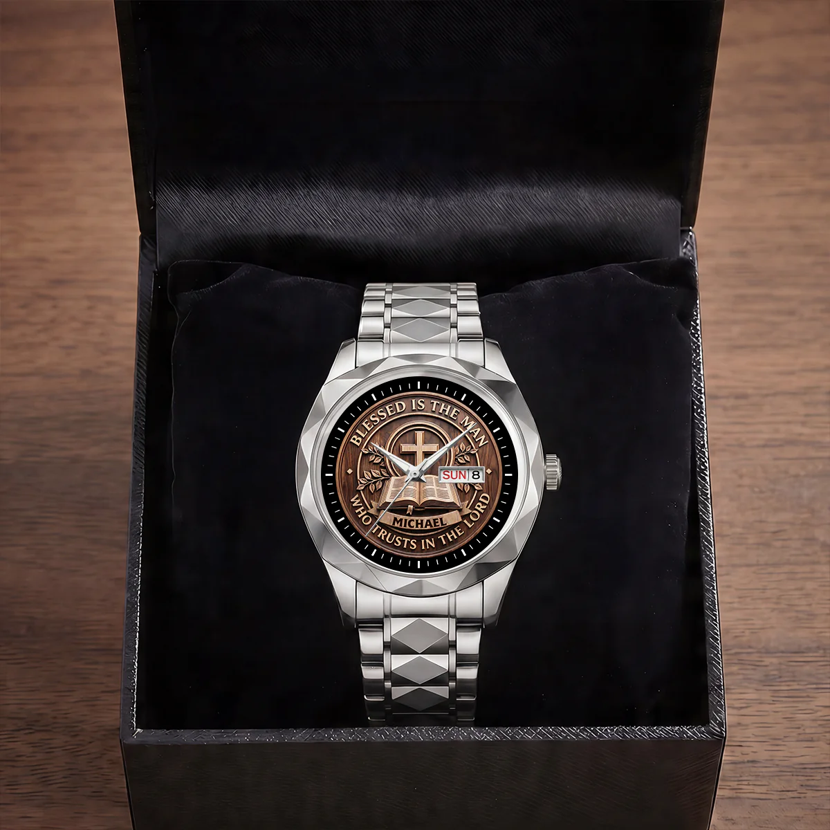 Blessed Is The Man Who Trusts In The Lord - Personalized Men's Wrist Watch - Gift For Him For Dad - Image 4