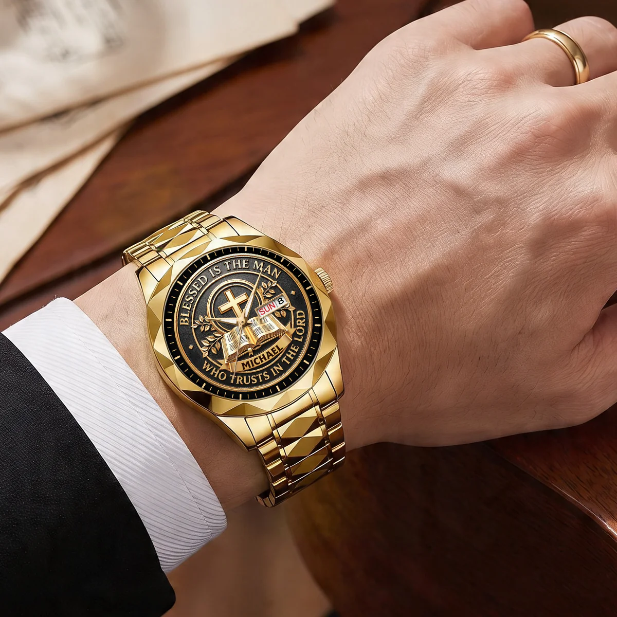 Blessed Is The Man Who Trusts In The Lord - Personalized Men's Wrist Watch - Gift For Him For Dad - Image 5