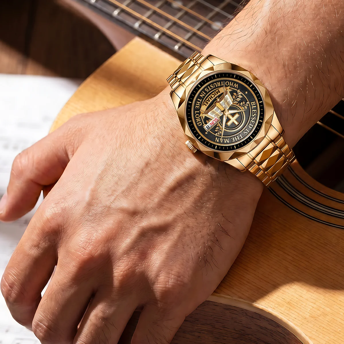 Blessed Is The Man Who Trusts In The Lord - Personalized Men's Wrist Watch - Gift For Him For Dad - Image 6