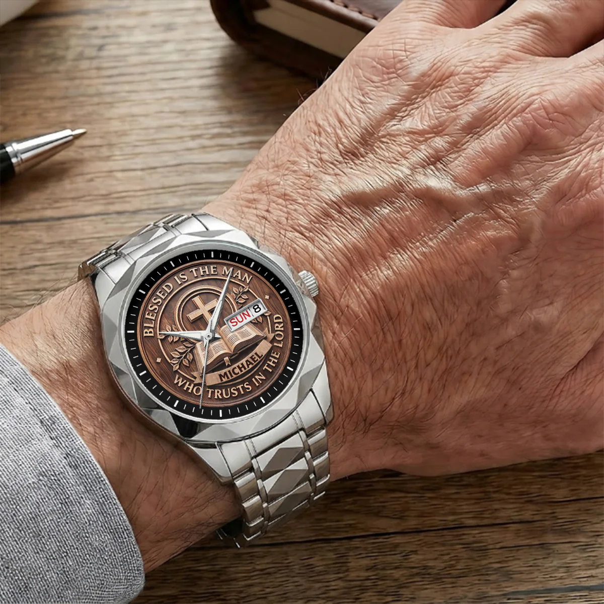 Blessed Is The Man Who Trusts In The Lord - Personalized Men's Wrist Watch - Gift For Him For Dad - Image 7