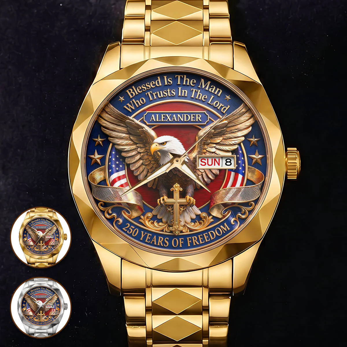 Blessed Is The Man Who Trusts In The Lord - Personalized Men's Wrist Watch - Patriotic Gift For Him