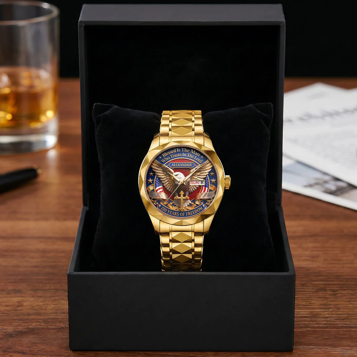 Blessed Is The Man Who Trusts In The Lord - Personalized Men's Wrist Watch - Patriotic Gift For Him - Image 3