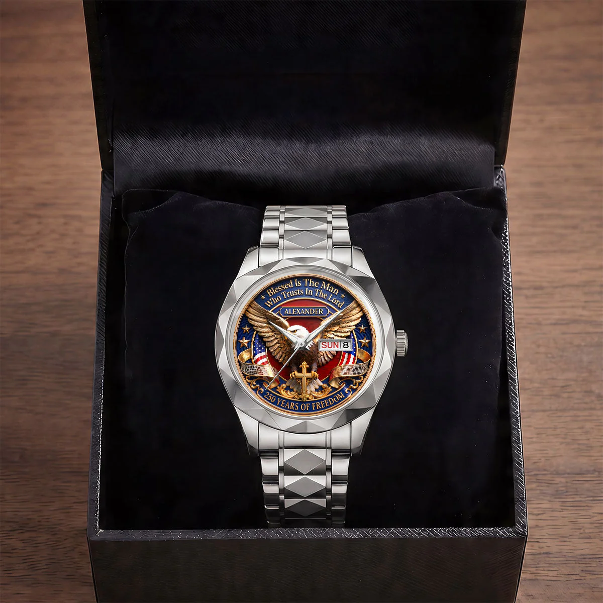 Blessed Is The Man Who Trusts In The Lord - Personalized Men's Wrist Watch - Patriotic Gift For Him - Image 4