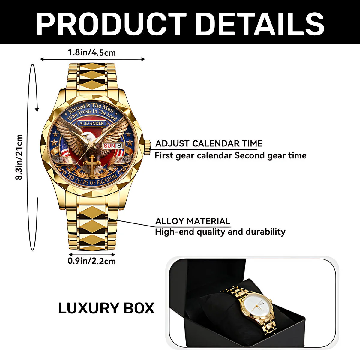 Blessed Is The Man Who Trusts In The Lord - Personalized Men's Wrist Watch - Patriotic Gift For Him - Image 9