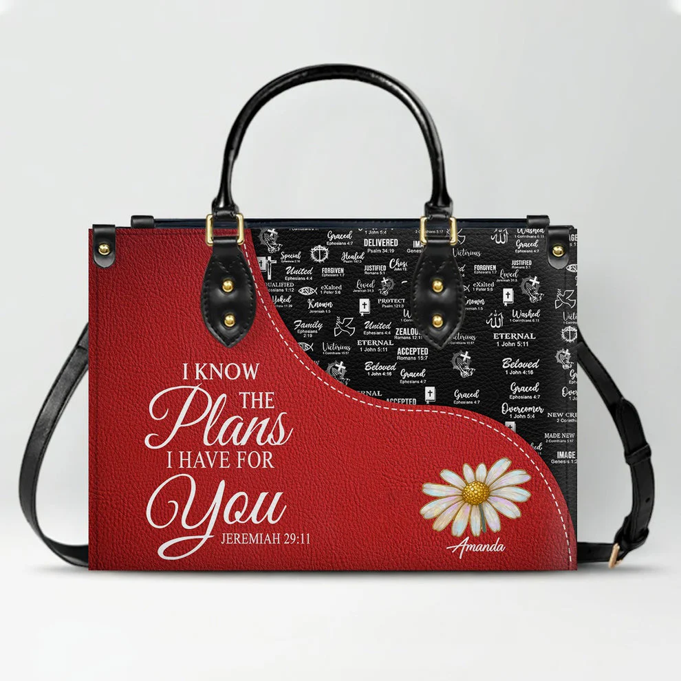Blessed Is The One Who Trust In The Lord - Personalized Red Leather Handbag with Custom Name - Gift For Her - Image 2