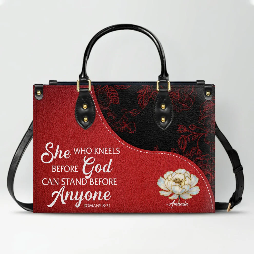 Blessed Is The One Who Trust In The Lord - Personalized Red Leather Handbag with Custom Name - Gift For Her - Image 3