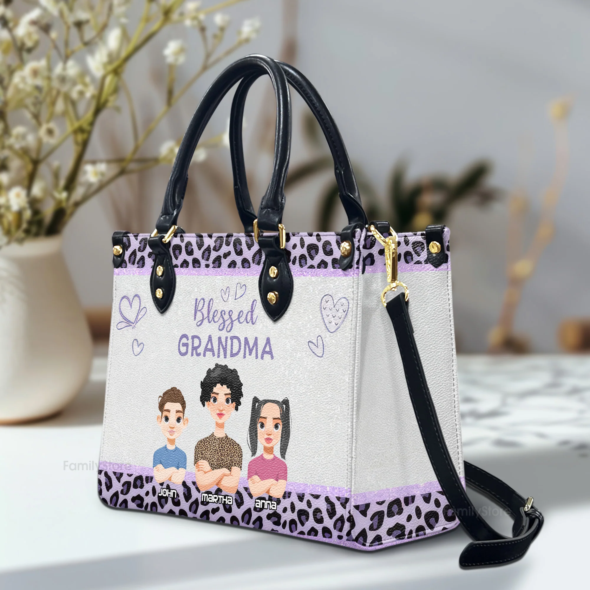 Blessed Mommy Granny - Personalized Leather Bag - Gift For Mother, Grandma, Grandmother, Mother's Day | CL50 NA94 - Image 2