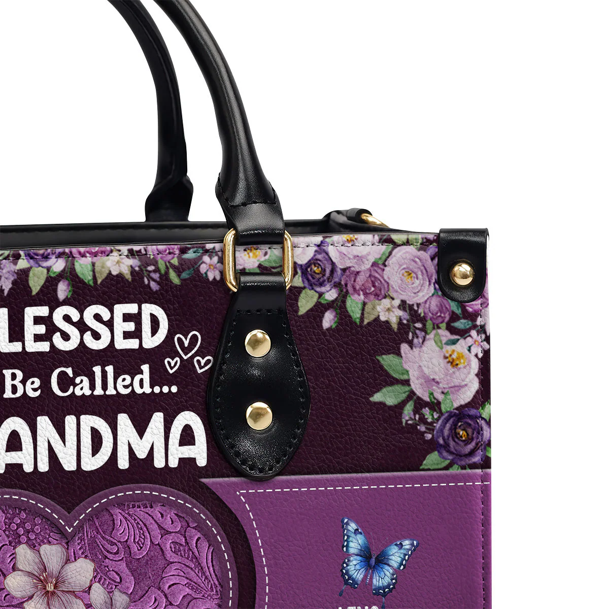 Blessed To Be Called Grandma Butterfly - Personalized Leather Handbag - Gift For Grandma HL128 - Image 4