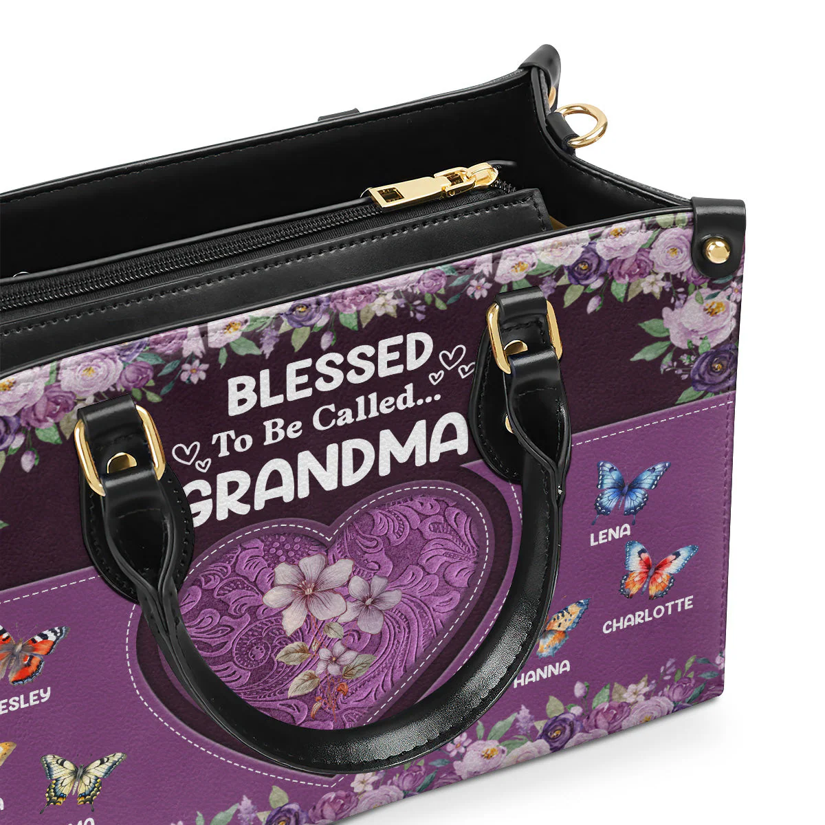 Blessed To Be Called Grandma Butterfly - Personalized Leather Handbag - Gift For Grandma HL128 - Image 5