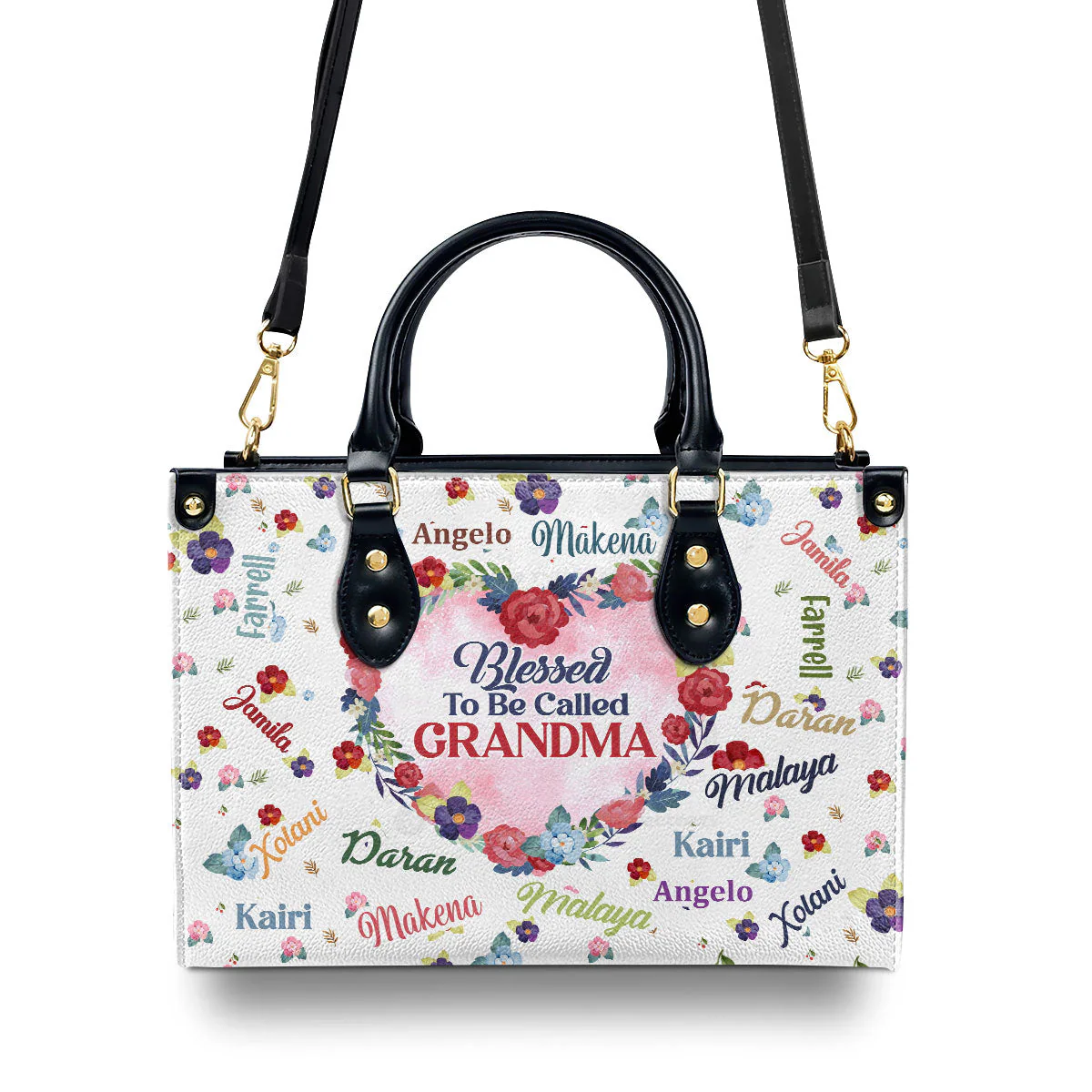 Blessed To Be Called Grandma Floral - Personalized Leather Handbag - Gift For Grandma HD95 - Image 3
