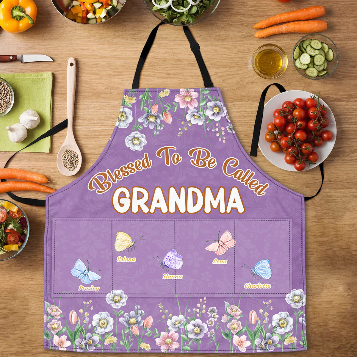 Blessed To Be Called Grandma - Personalized Apron With Pocket - Christant Gift for Grandma