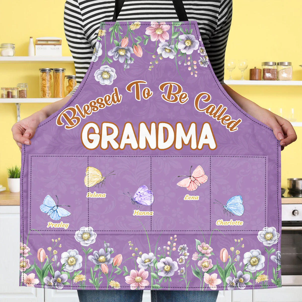 Blessed To Be Called Grandma - Personalized Apron With Pocket - Christant Gift for Grandma - Image 3