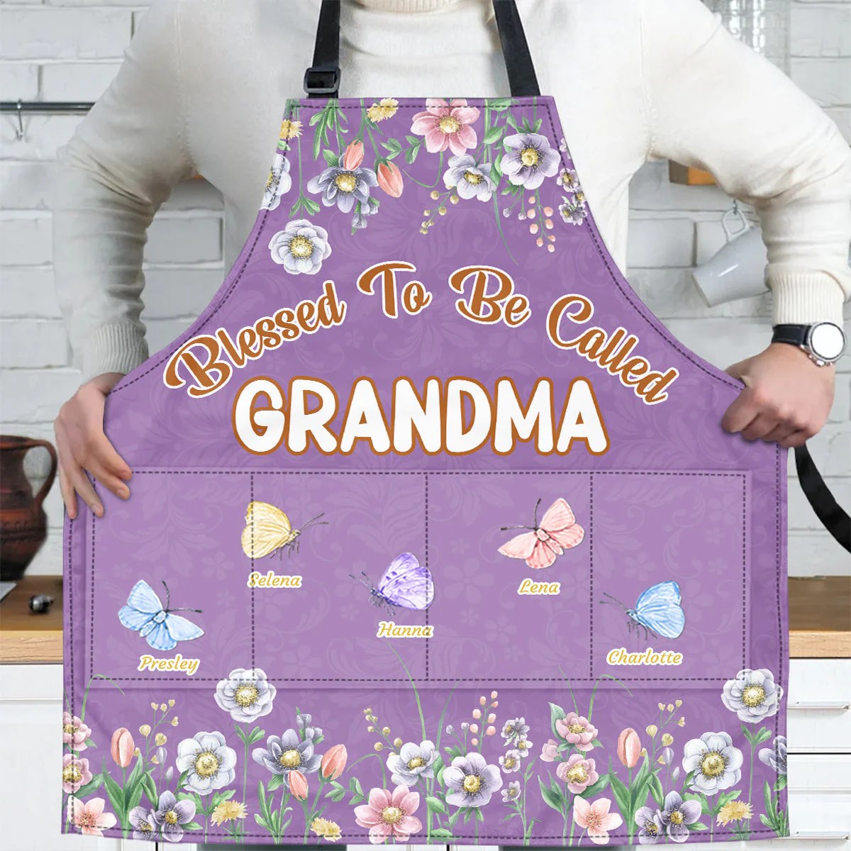 Blessed To Be Called Grandma - Personalized Apron With Pocket - Christant Gift for Grandma - Image 4