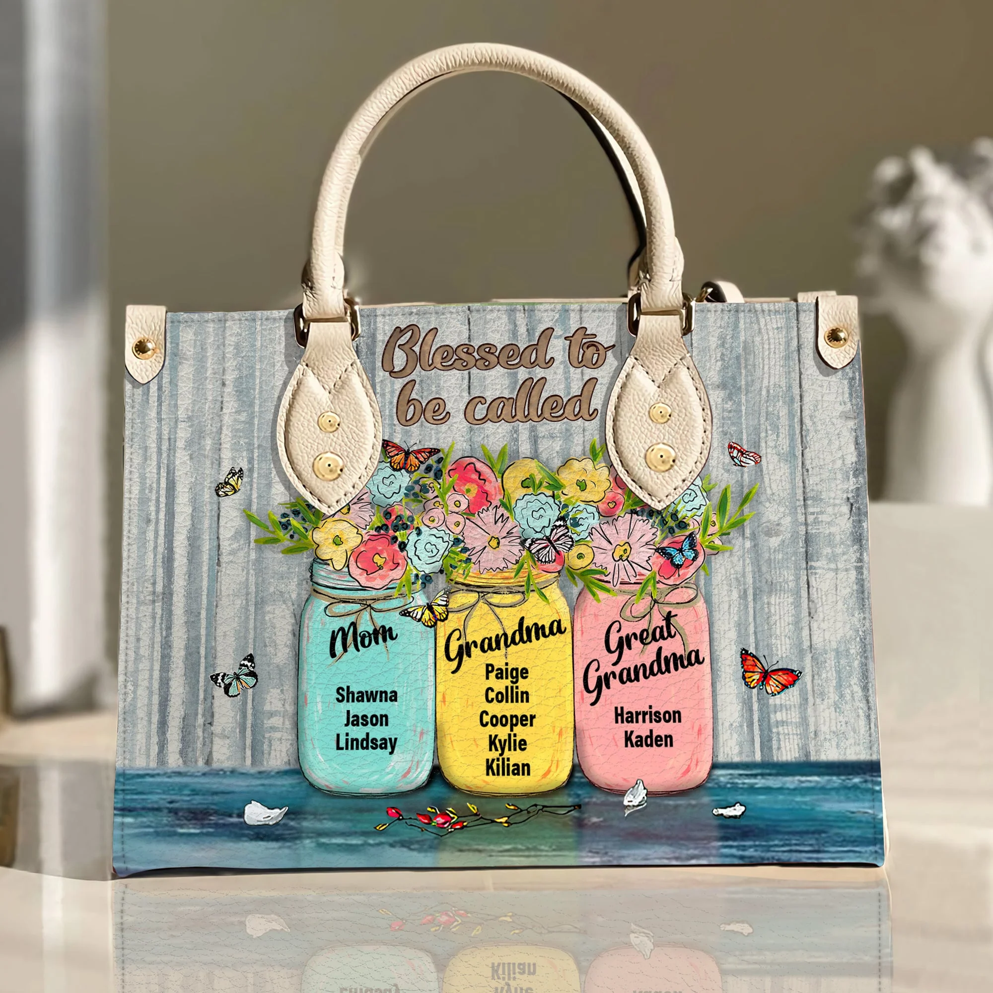Blessed To Be Called Mommy - Personalized Leather Bag - Gift For Mother, Grandma, Grandmother, Mother's Day | NA94 - Image 2