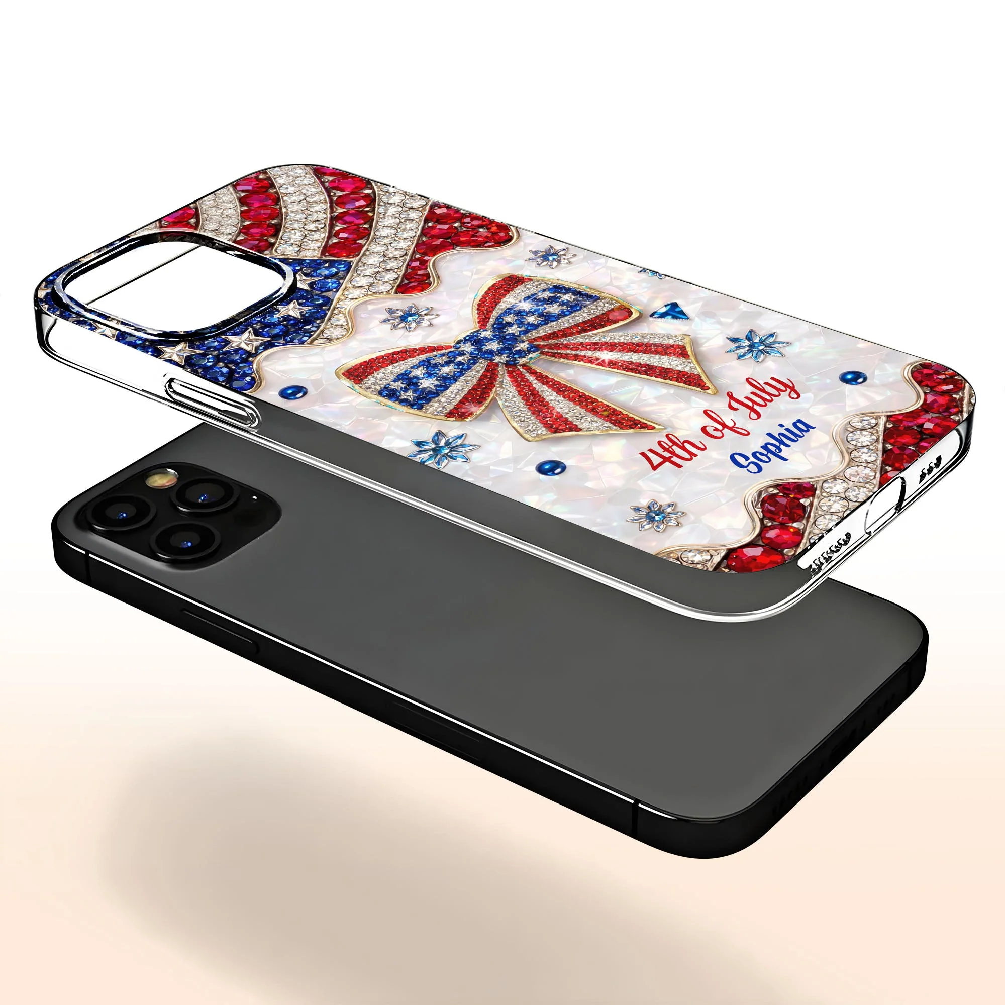 Bling Rhinestone American Flag 4th of July - Personalized Phone Case - Gift For Patriotic Women - Image 4