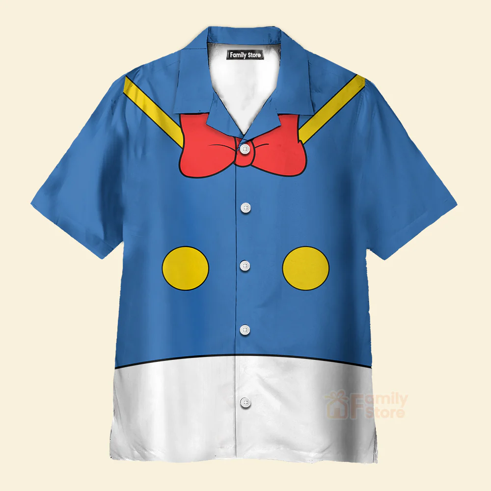 Blue And White Stitching Cartoon Duck Costume Hawaiian Shirt