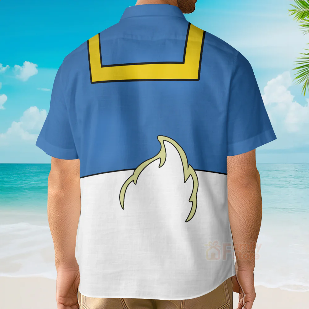 Blue And White Stitching Cartoon Duck Costume Hawaiian Shirt - Image 4