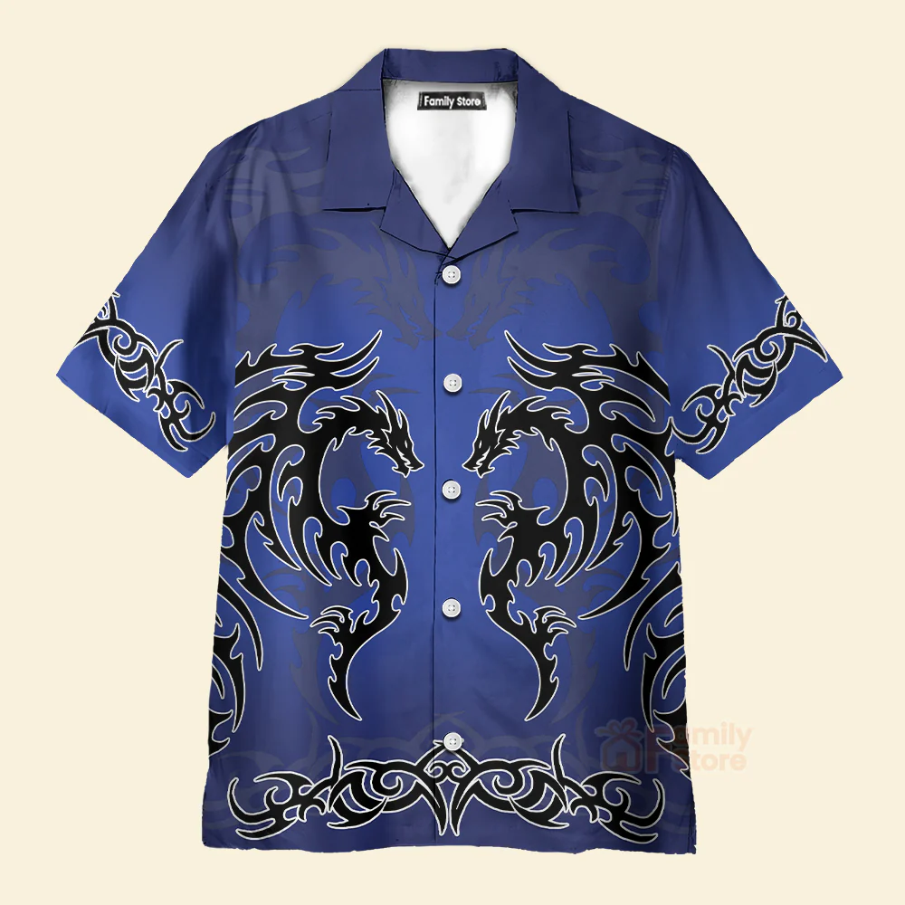 Fantasy Gothi Blue Tribal Dragon Tattoo Hawaiian Shirt