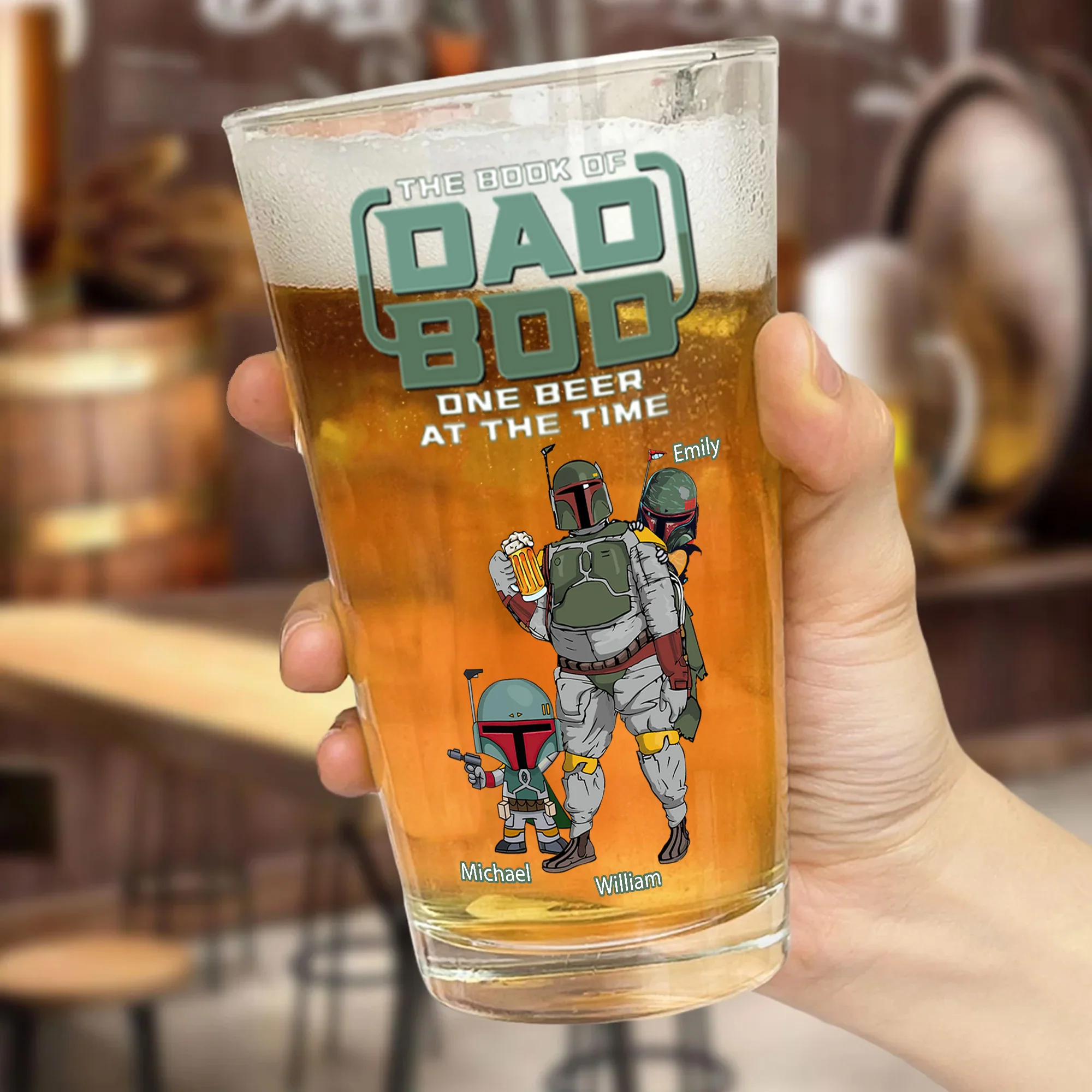 Boba Fett The Book Of Dad Bob One Beer At The Time - Gift For Dad - Personalized Beer Glass NA94 - Image 3