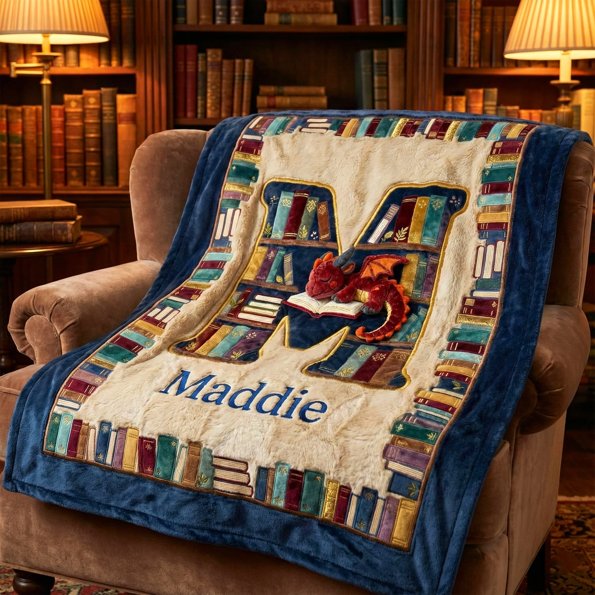 Book Dragon With Alphabet - Personalized Blanket - Christmas Gift For Book Lovers HH01