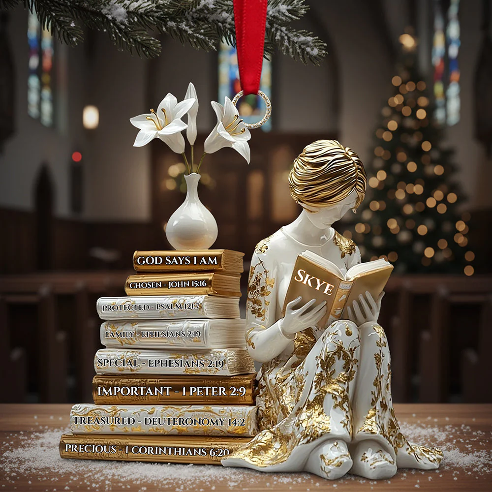 Book Girl Christian Bible Verse - Personalized Acrylic Ornament - Gifts For Book Lovers