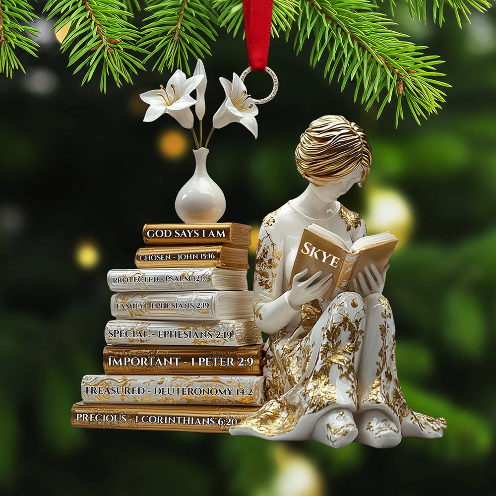 Book Girl Christian Bible Verse - Personalized Acrylic Ornament - Gifts For Book Lovers - Image 2