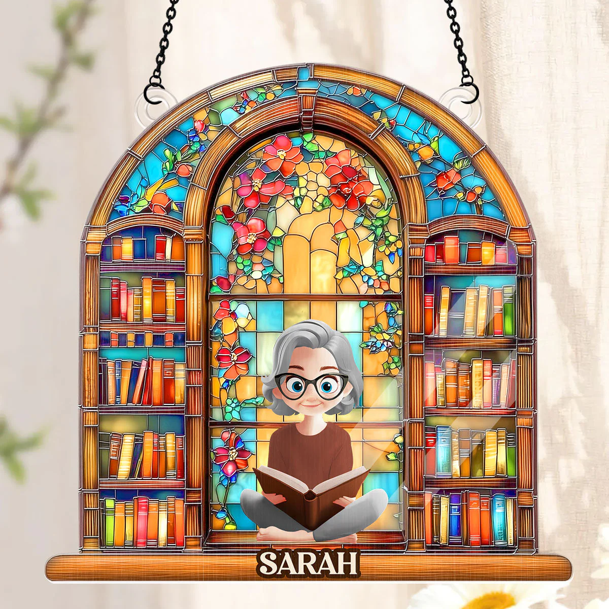 Book Lovers Dream Library - Personalized Window Hanging Suncatcher  | CLB2 - Image 3